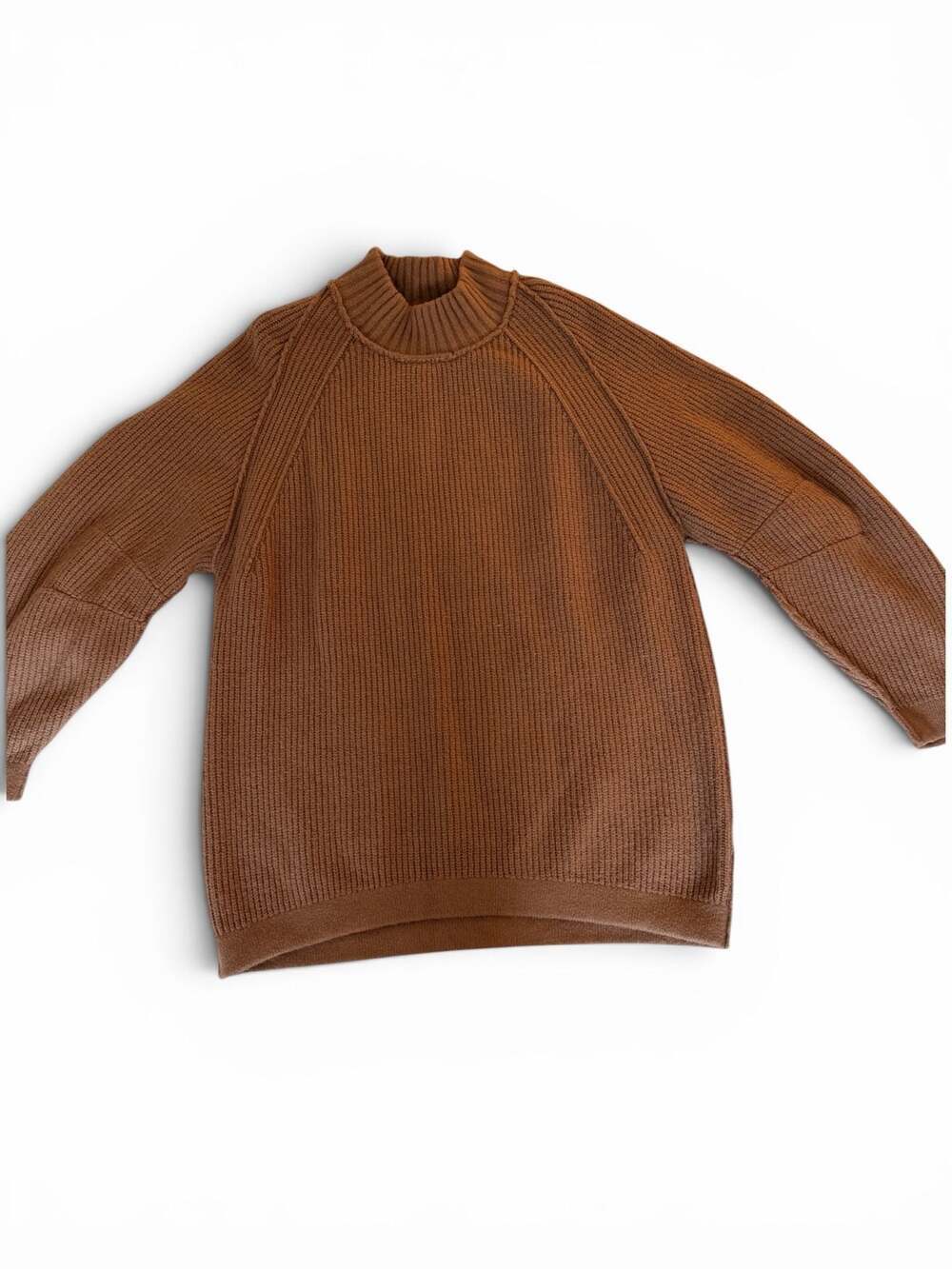 Free People Brown Ribbed Mock Neck Sweater Size M